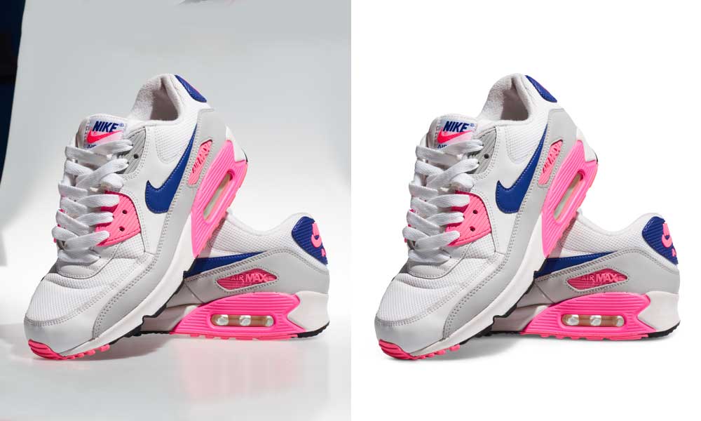 A product photo editing service in California shows example of editing shoe photos.
